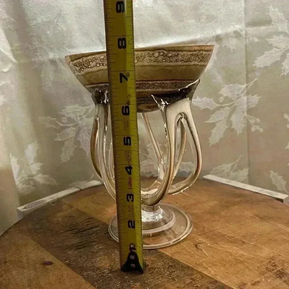 Zorza Vintage Hand Blown Art Glass Jellyfish Pedestal Bowl, Poland 1990's 8" - Picture 2 of 7